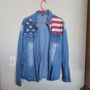 American Flag denim button down shirt